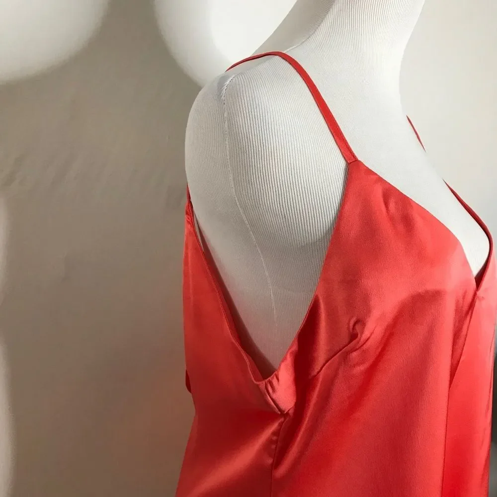 Nasty Gal V You Never Satin Cami Coral Pink Size 10 NWT